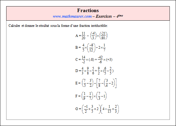 Exercice sur fractions