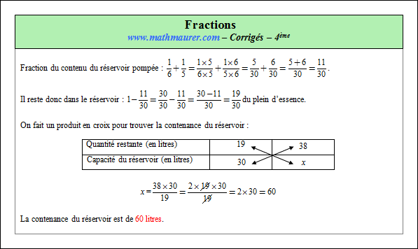 Corrigé exercice 9 sur fractions