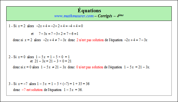 Corrigé exercice 1 sur les équations et la factorisation