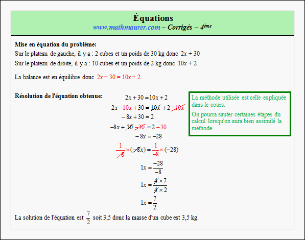 Corrigé exercice 2 sur les équations et la factorisation