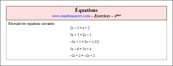 Exercice sur les équations et la factorisation
