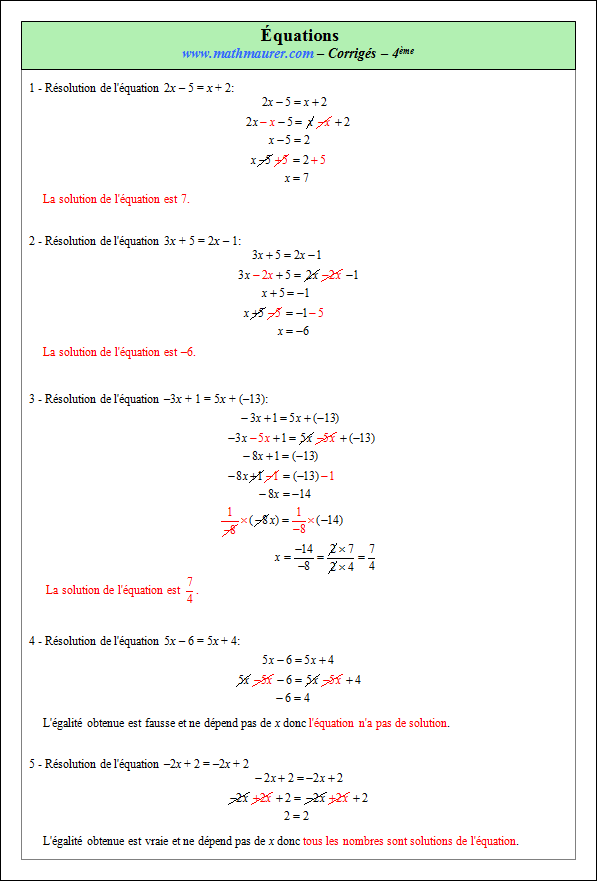 Corrigé exercice 3 sur les équations et la factorisation