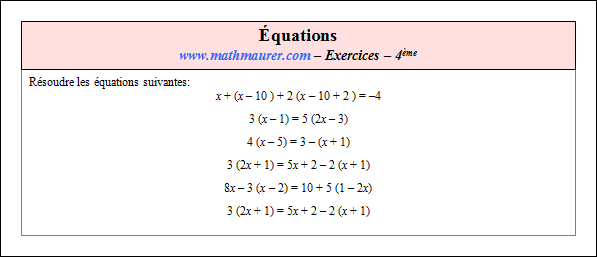 Exercice sur les équations et la factorisation