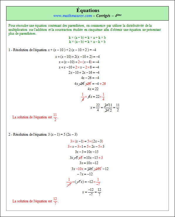 Corrigé exercice 5 sur les équations et la factorisation