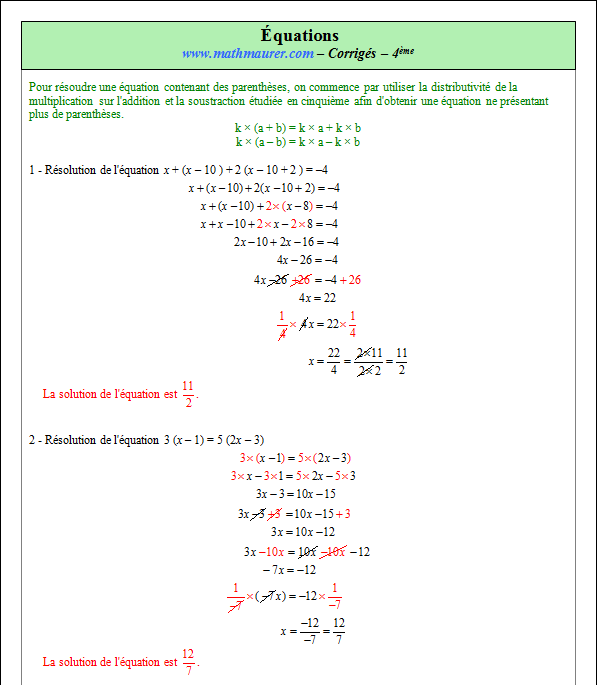 Corrigé exercice 6 sur les équations et la factorisation