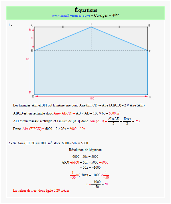 Corrigé exercice 7 sur les équations et la factorisation