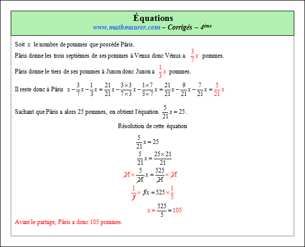 Corrigé exercice 8 sur les équations et la factorisation