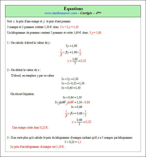 Corrigé exercice 9 sur les équations et la factorisation