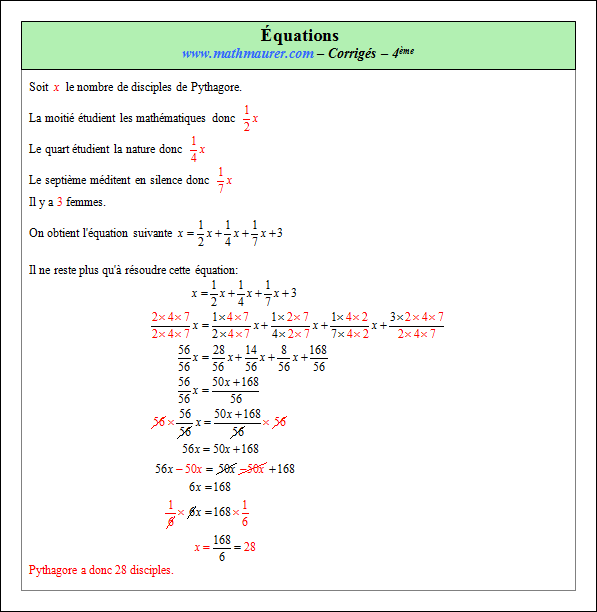 Corrigé exercice 11 sur les équations et la factorisation