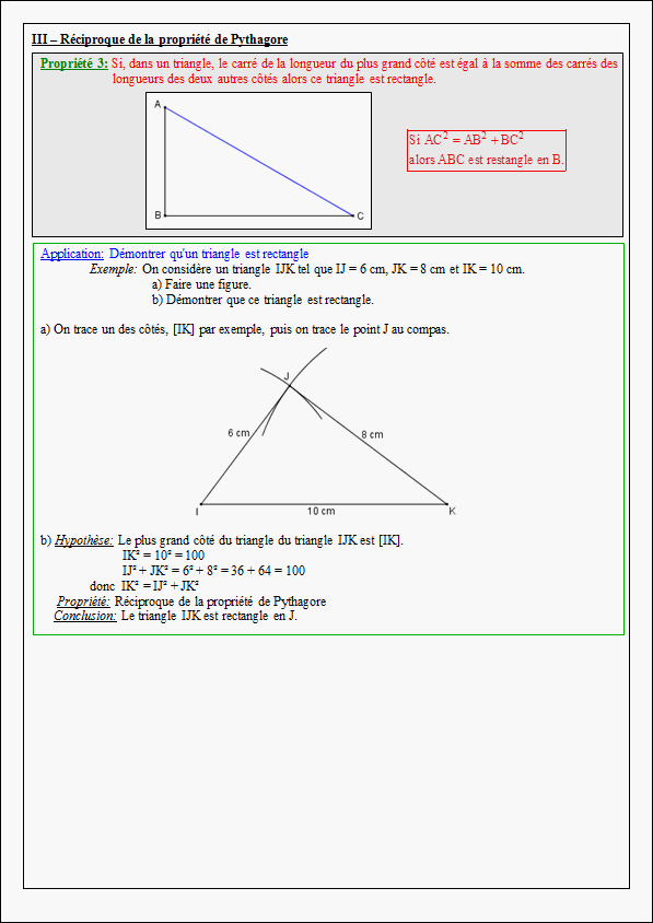 Cours sur la propriété de Pythagore et sa réciproque - quatrième- page 4