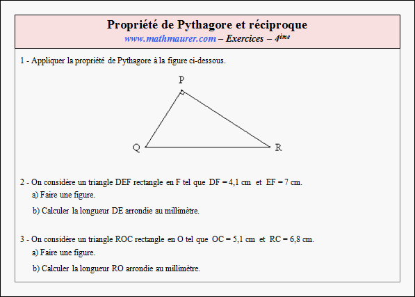 Exercice sur la propriété de Pythagore et sa réciproque