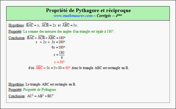 Corrigé exercice 11 sur la propriété de Pythagore et sa réciproque