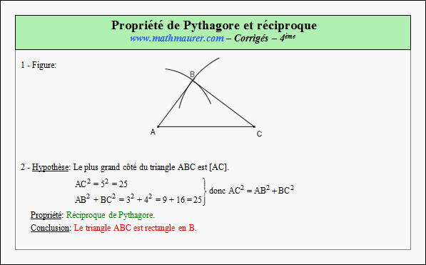 Corrigé exercice 12 sur la propriété de Pythagore et sa réciproque