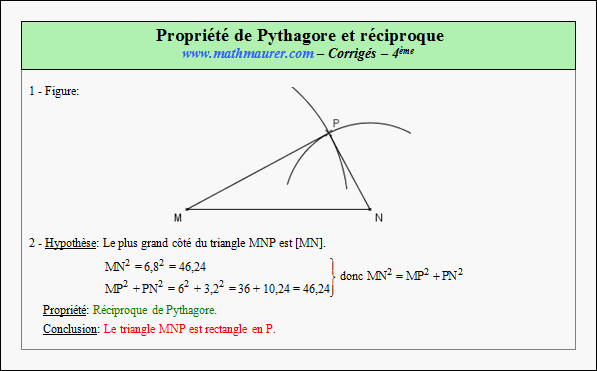 Corrigé exercice 13 sur la propriété de Pythagore et sa réciproque