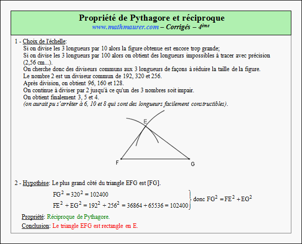 Corrigé exercice 14 sur la propriété de Pythagore et sa réciproque