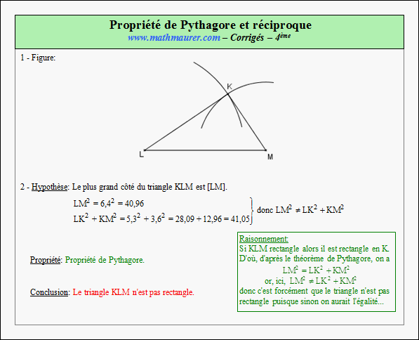 Corrigé exercice 15 sur la propriété de Pythagore et sa réciproque