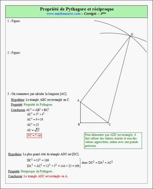 Corrigé exercice 16 sur la propriété de Pythagore et sa réciproque