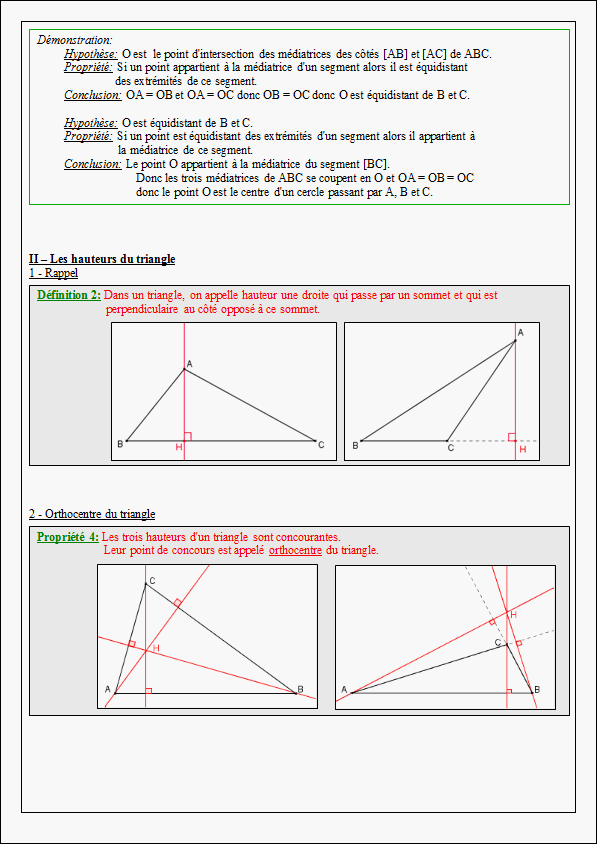 Cours sur les droites remarquables du triangle - quatrième- page 3
