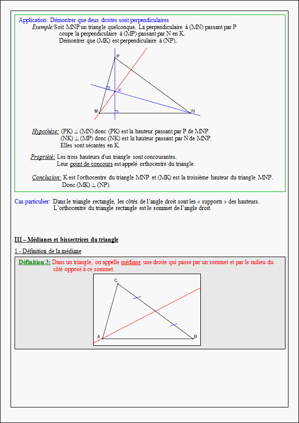 Cours sur les droites remarquables du triangle - quatrième- page 4