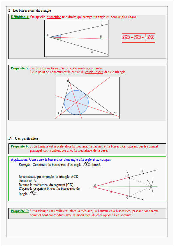 Cours sur les droites remarquables du triangle - quatrième- page 5