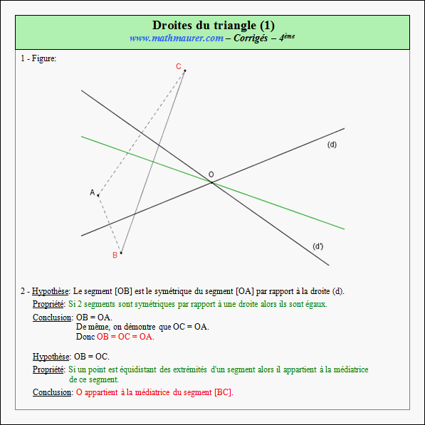 Corrigé exercice 1 sur les droites remarquables du triangle