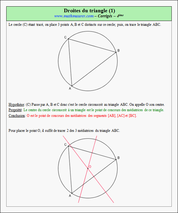 Corrigé exercice 2 sur les droites remarquables du triangle