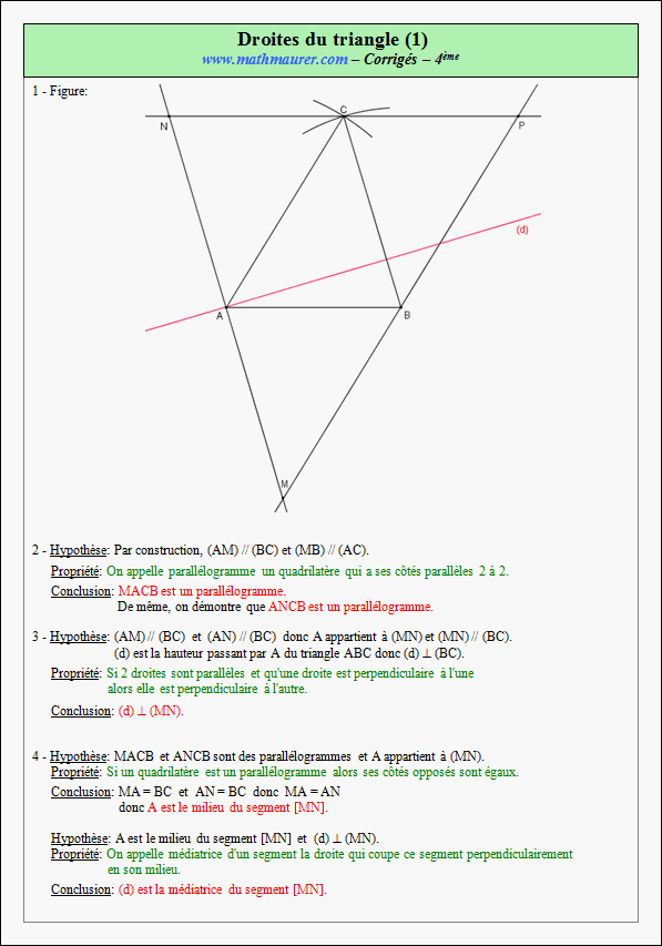 Corrigé exercice 3 sur les droites remarquables du triangle