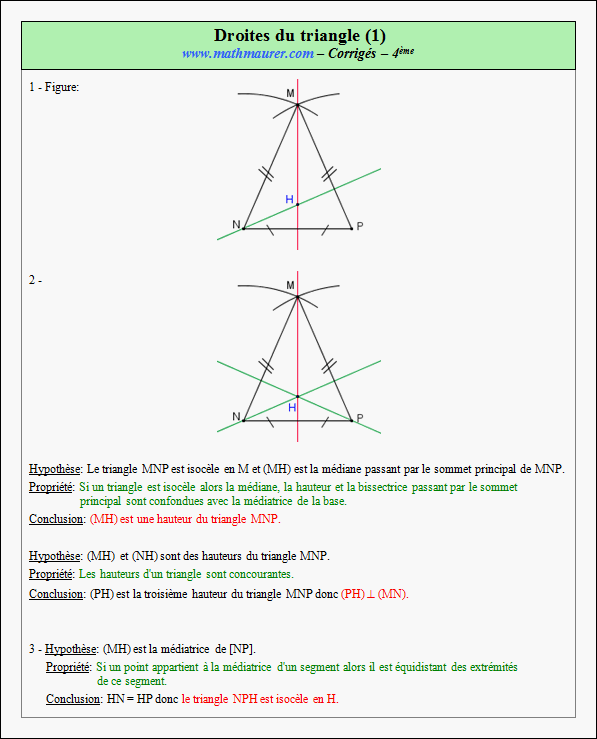 Corrigé exercice 5 sur les droites remarquables du triangle