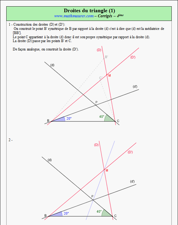 Corrigé exercice 9 sur les droites remarquables du triangle