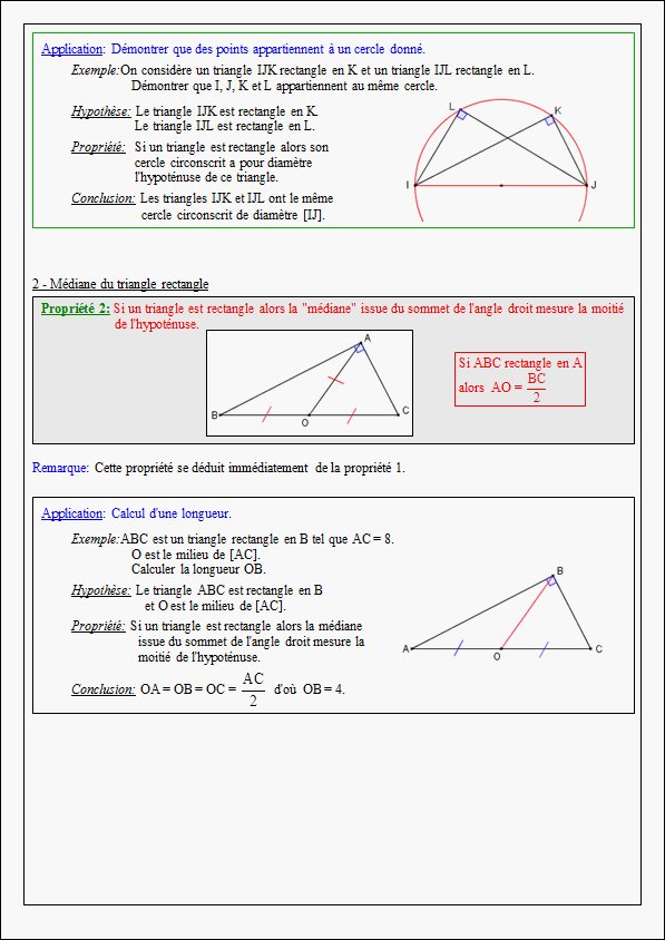 Cours sur le triangle rectangle et le cercle - quatrième- page 2