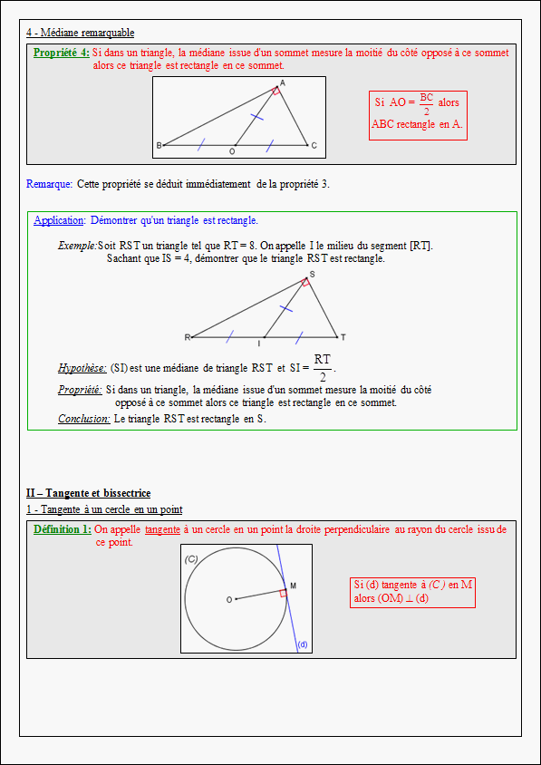 Cours sur le triangle rectangle et le cercle - quatrième- page 4