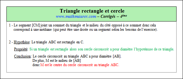 Corrigé exercice 4 sur le triangle rectangle et le cercle