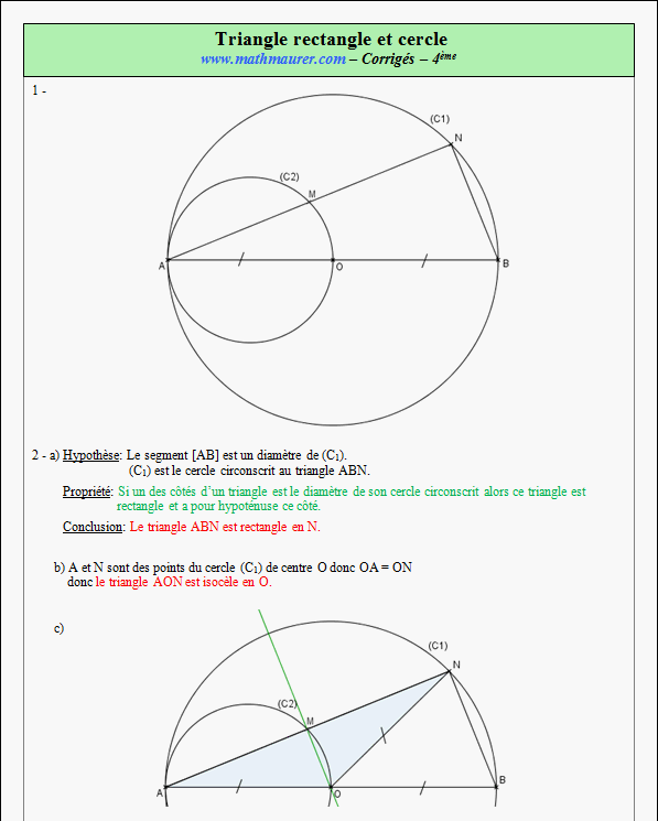 Corrigé exercice 6 sur le triangle rectangle et le cercle