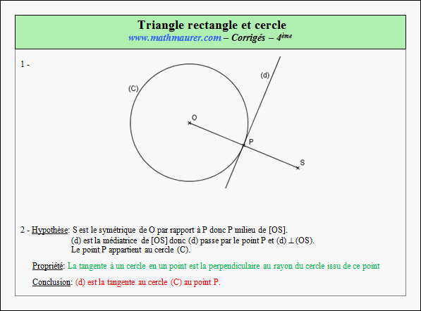 Corrigé exercice 10 sur le triangle rectangle et le cercle