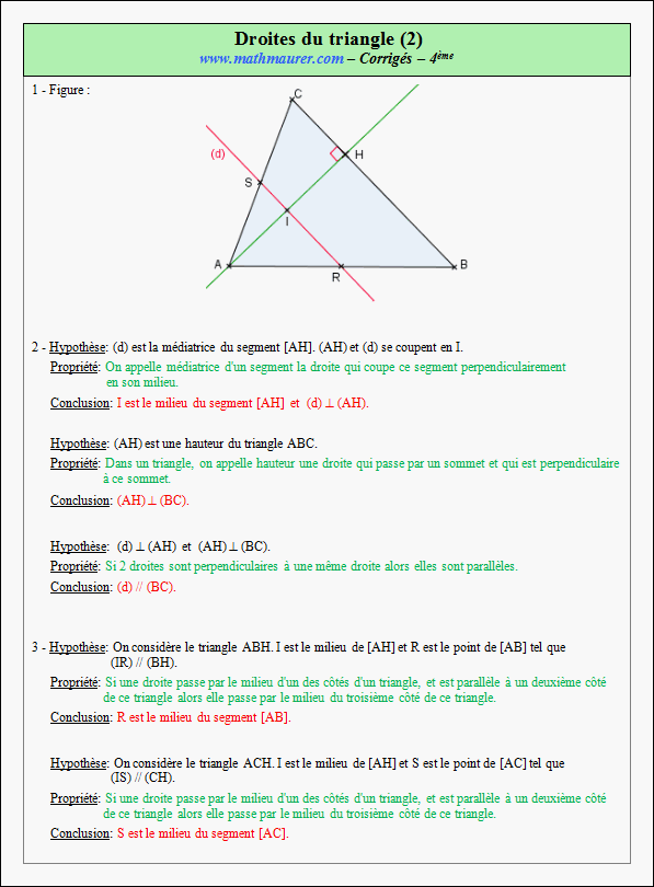 Corrigé exercice 2 sur les droites remarquables du triangle