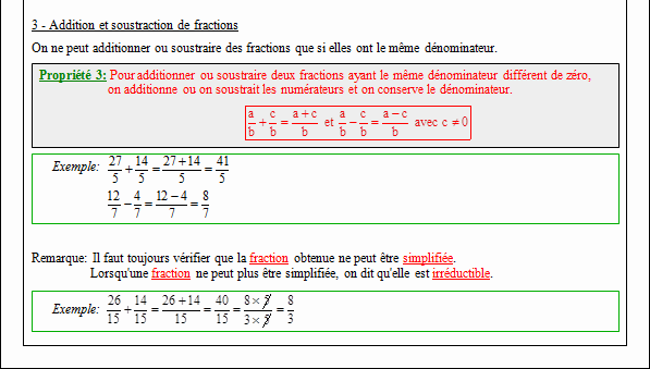 Cours sur les calculs avec des fractions - cinquième - page 2
