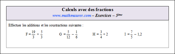 Exercice sur les calculs avec des fractions