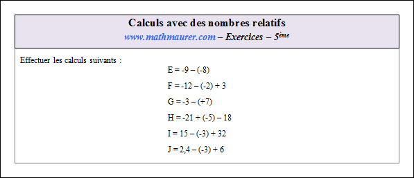 Exercice sur les calculs avec des nombres relatifs