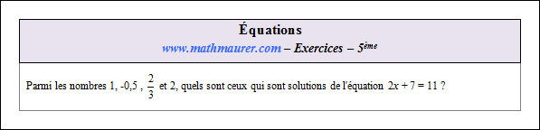 Exercice sur les équations