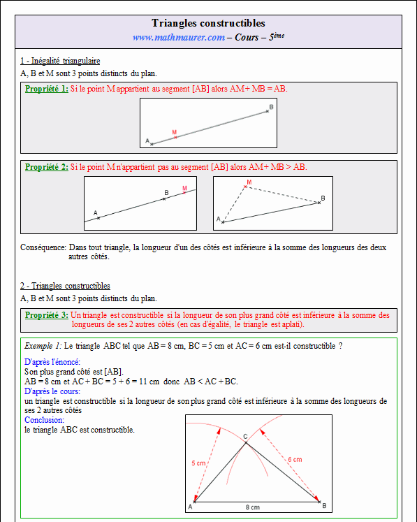 Cours sur les triangles constructibles - cinquième - page 1