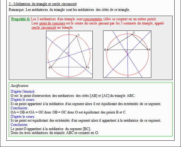 Cours sur les médiatrices et le cercle circonscrit à un triangle - cinquième - page 2