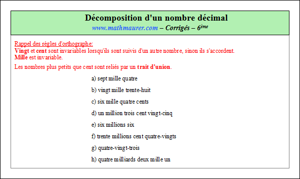 Corrigé exercice 1 sur l'écriture décimale d'un nombre