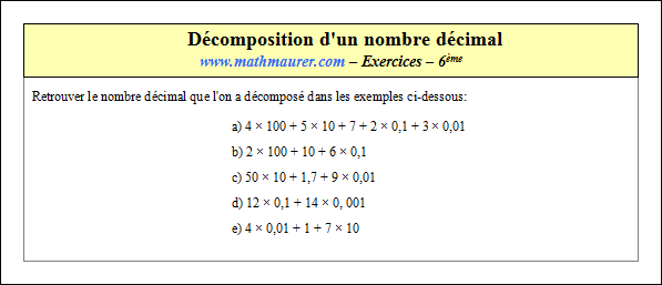 Exercice sur l'écriture décimale d'un nombre