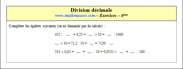 Exercice sur la division décimale