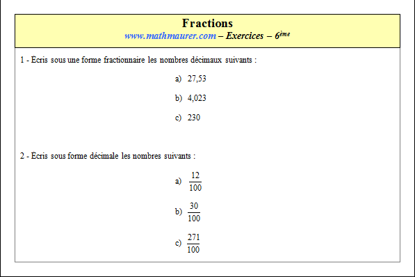 Exercice sur les fractions