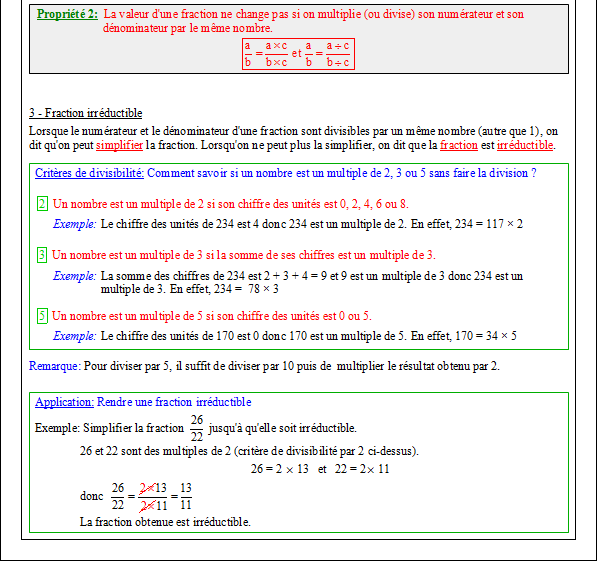 Cours sur les calculs avec des fractions - sixième - page 2