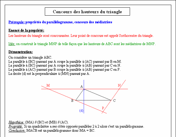Démonstration de la propriété sur les hauteurs du triangle - page 1