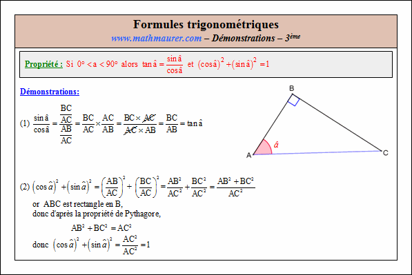 Démonstration des formules trigonométriques - page 1