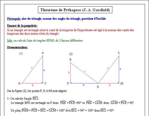 Démonstration de la propriété de Pythagore - page 1