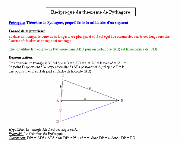 Démonstration de la réciproque de Pythagore - page 1